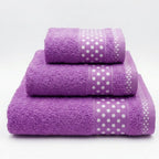 Juego de Toallas de Algodón 100% (3 Piezas) - Incluye Toalla de Tocador, Lavabo y Ducha | Tacto Suave, Ultra Absorbentes con Diseño Elegante de Lunares | Set Premium para Baño
