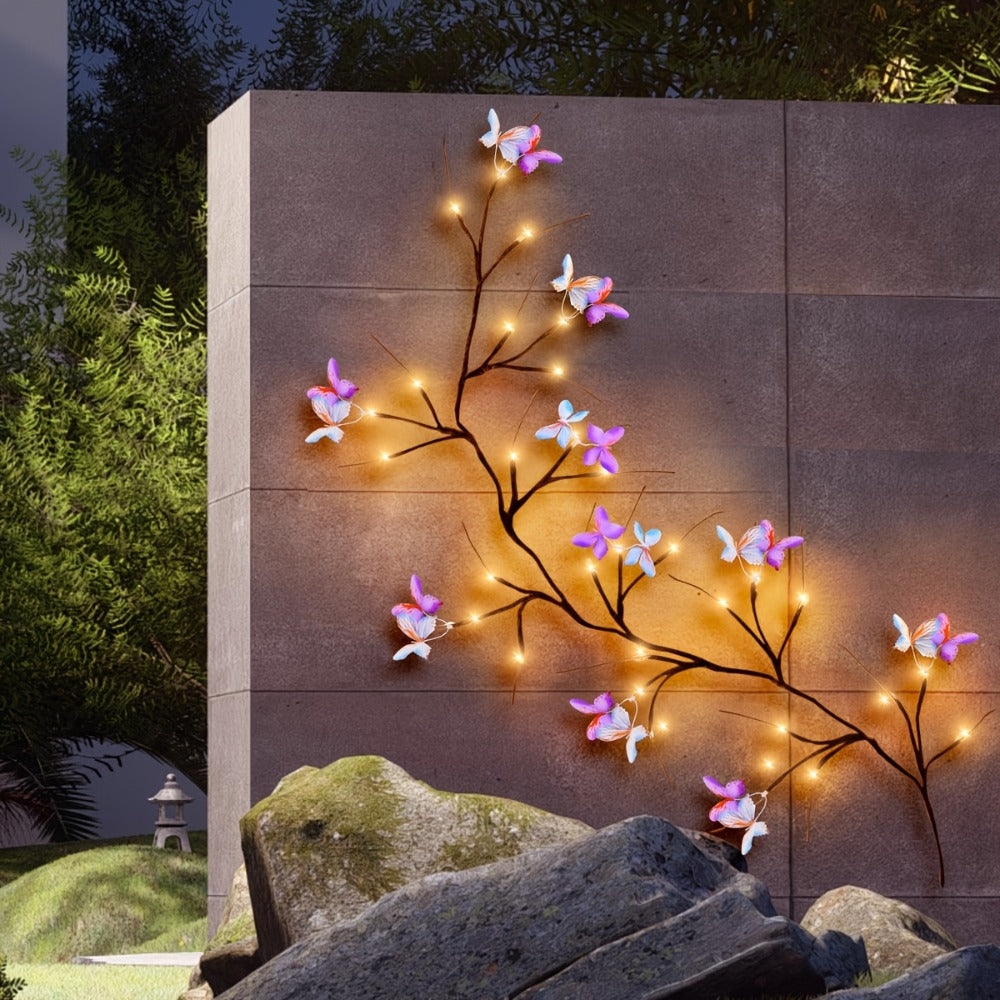 Luz LED de rama con mariposas 1.3 m | Para dormitorio, patio y decoración