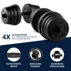 Juego de mancuernas ajustables 2 en 1 de 30 kg | Juego de mancuernas y barra | Equipo de gimnasio en casa para entrenamiento de fuerza, desarrollo muscular, ejercicios de brazos y fitness de cuerpo completo | Diseño que ahorra espacio para entrenamientos