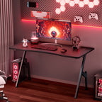 Escritorio Gaming en Forma de A de 101.6 cm, Escritorio de Fibra de Carbono y Diseño Ergonómico, Escritorios de Oficina con Almohadillas para los Pies, para Dormitorio en Casa, Negro