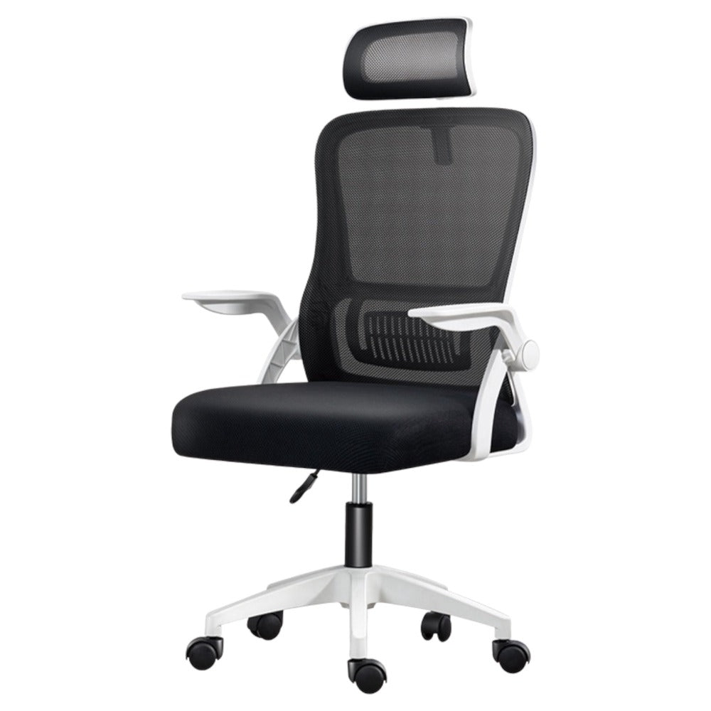 Silla de Oficina, para Gaming, Escritorio Ergonmica con Reposacabezas, Ajustable y con Soporte Lumbar Respaldo de Malla Transpirable Reposabrazos Abatibles de 90 Giratoria 360 (SF168-001)