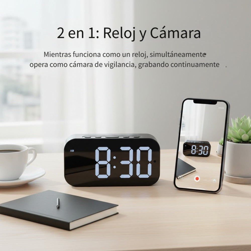 Cámara con reloj digital 1080P FHD, cámara de seguridad con tarjeta SD de 32 GB, punto de acceso AP y WiFi6, visualización remota en tiempo real, almacenamiento local, detección de movimiento, para uso en interiores en hogar, oficina y tienda inteligentes