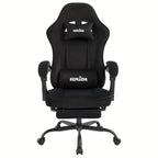 Silla de gaming SUKIDA de tela, silla de gaming ergonómica con reposapiés, silla de carreras para ordenador ajustable con soporte lumbar, silla ergonómica para PC negra