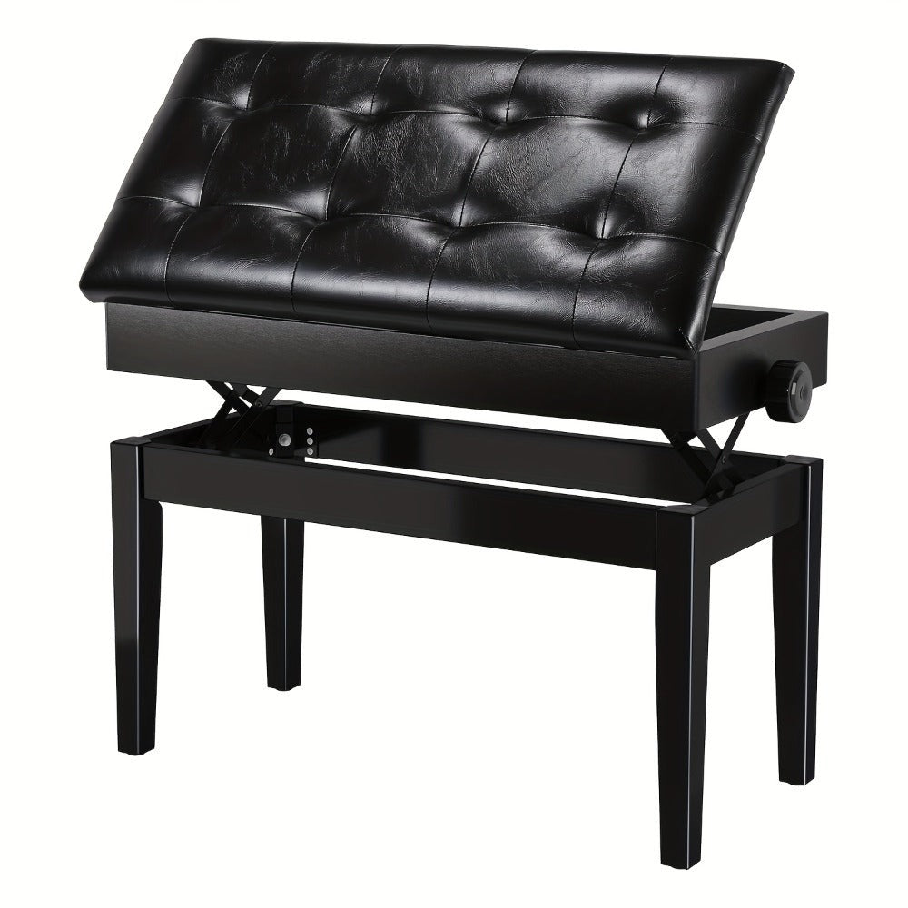 Taburete de Piano Ajustable en Altura para 2 Personas, Silla de Piano con Espacio de Almacenamiento, Banco de Piano 73 x 35 x 48-58 cm, Banco de Piano con Cojín de Cuero PU, Taburete de Piano con Capacidad de Carga de hasta 200 kg, Banco de Teclado de Mad