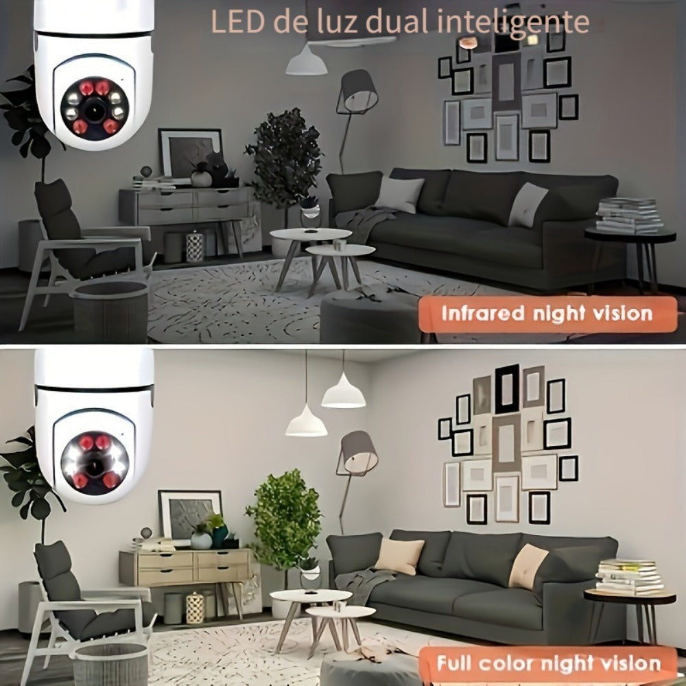 1pc Cámara de Seguridad 1080P HD Ease Life APP, Cámara Exterior Resistente a la Intemperie, Cámara Inalámbrica Wifi con Bombilla de 2.4Ghz, Enchufe de Luz E27 de 360°, Visión Nocturna a Todo Color, Detección de Movimiento, Vigilancia Doméstica, Regalo de