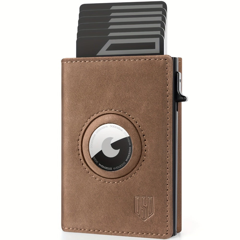 Billetera Trifold con Bloqueo RFID para Hombre DODENSHA - Cierre Magnético, Tarjetero Pop-Up, Ranura para Airtag y Compartimento para Efectivo | Estilo Ejecutivo para el Desplazamiento Diario, Sin Impresión | Regalo Ideal para el Esposo (Airtag No Incluid