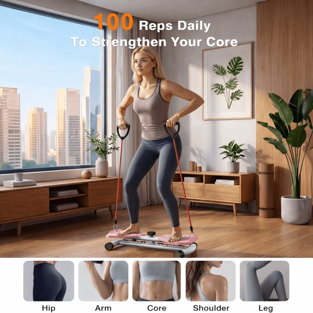 Equipo de fitness giratorio de cintura para uso doméstico, quemador de grasa abdominal, equipado con bandas de resistencia, tabla de ejercicios silenciosa y antideslizante para entrenamiento de core, piernas y glúteos (capacidad de peso 136 kg - rosa - mo