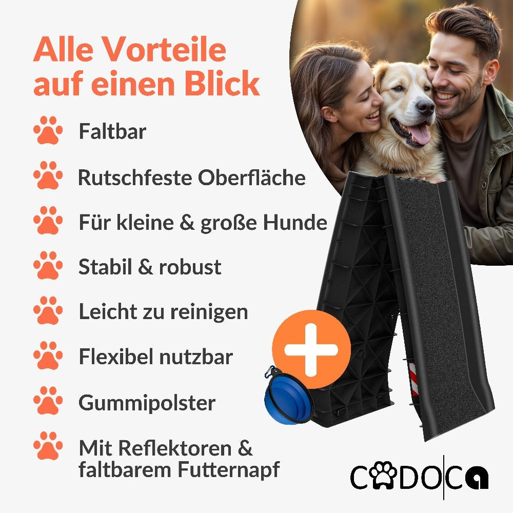CADOCA® Rampa para Perros Coche Maleteros Escalones Plegable Capacidad 90 KG Compacta 156x40cm Ligera Antideslizante