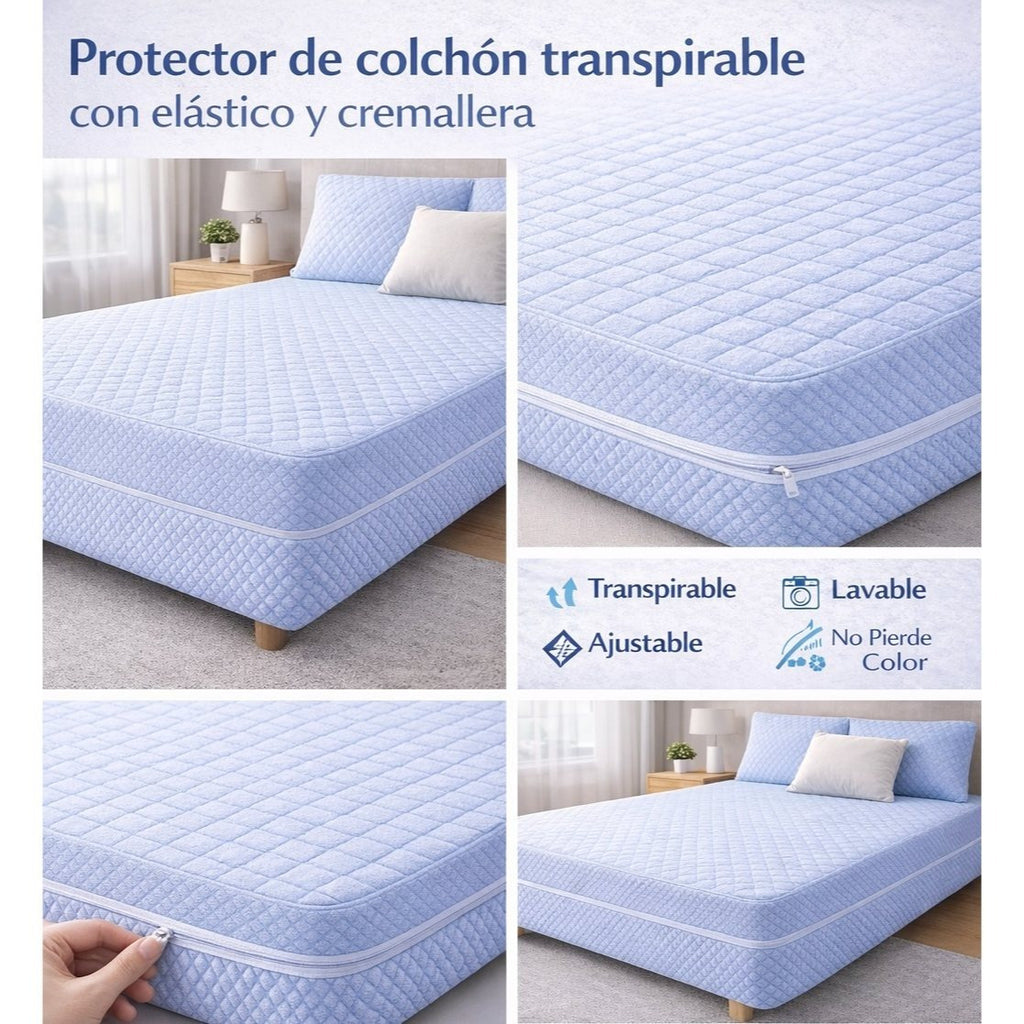 Funda de colchón con cremallera L180° y elástico – Funda completa para colchones de largo200×alto30 cm, tejido suave, no pierde color, disponible en varios tamaños (90/105/135/150 cm)