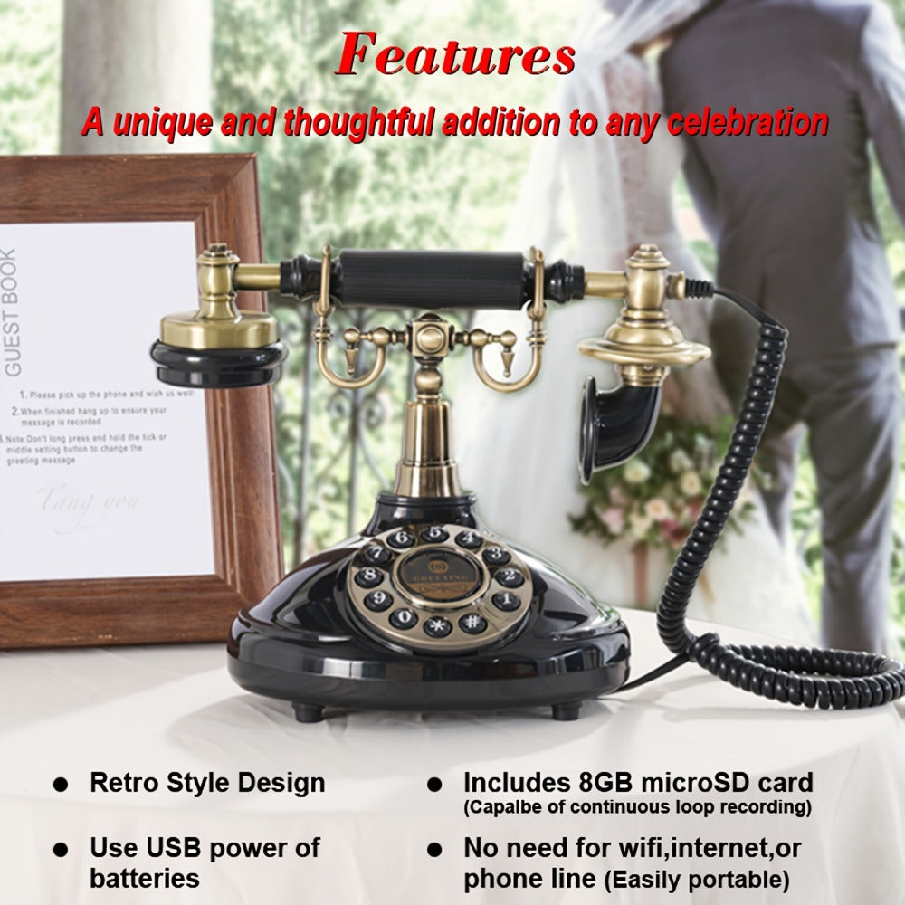 1 Teléfono de Audio Único para Libro de Visitas - Grabar Mensajes de Voz, Dejar Deseos Sentidos, Teléfono Original para Libro de Visitas para Bodas, Fiestas, Reuniones - Guarda Recuerdos para Siempre