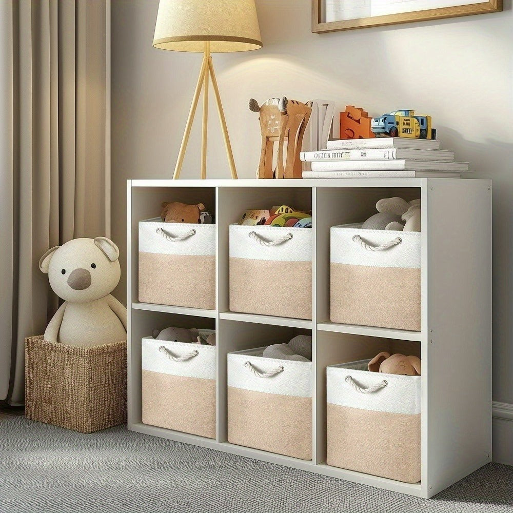 Organizador Plegable 3x con Asas Cesta de Almacenamiento de Tela para Estantes, Armarios y Alacenas Duradero y Ligero Organización del Hogar Color Caqui