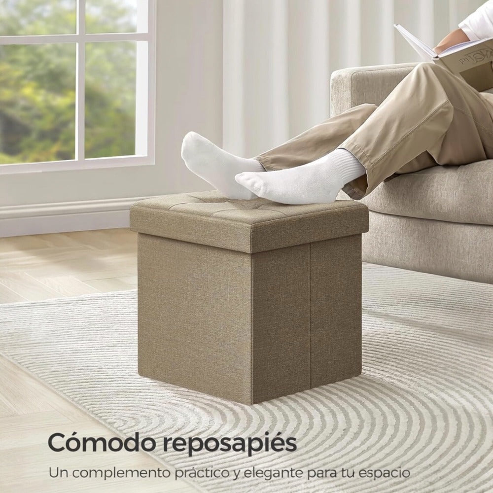 Puff o Banco de almacenaje Plegable | Taburete Reposapiés Otomana | Baúl de Almacenamiento | Taburete Reposapiés.para Cama, Dormitorio, salón, Comedor o Recibidor | 38x38x38cm | Soporta 300kg.