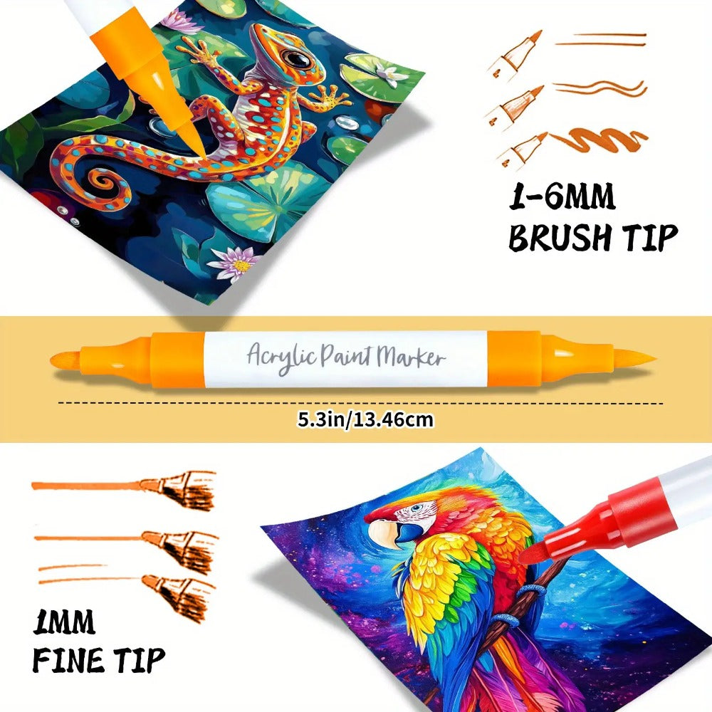 Rotuladores de pintura acrílica - Rotuladores de arte de punta fina y ancha, tinta anti-envejecimiento, adecuados para pintar rocas, madera, lienzo, metal y proyectos creativos, uso profesional para pintar y arte