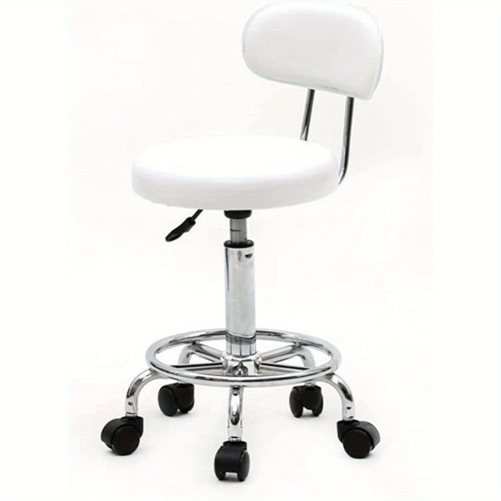 Bonnlo Taburete Giratorio Profesional con Respaldo, Taburete de Oficina Giratorio 360 Grados con Altura Ajustable de 48-58 Cm, Cubierta de PU, para Salón de Masajes, Manicura y Oficina (Blanco)