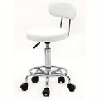 Bonnlo Taburete Giratorio Profesional con Respaldo, Taburete de Oficina Giratorio 360 Grados con Altura Ajustable de 48-58 Cm, Cubierta de PU, para Salón de Masajes, Manicura y Oficina (Blanco)