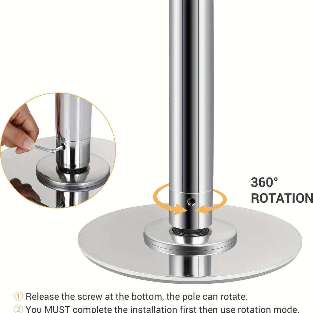 Poste de Baile de Acero para Danza con Tubo de Acero Inoxidable, Diámetro 45mm, Altura Ajustable, Portátil y Desmontable, Funciones Estáticas y Giratorias