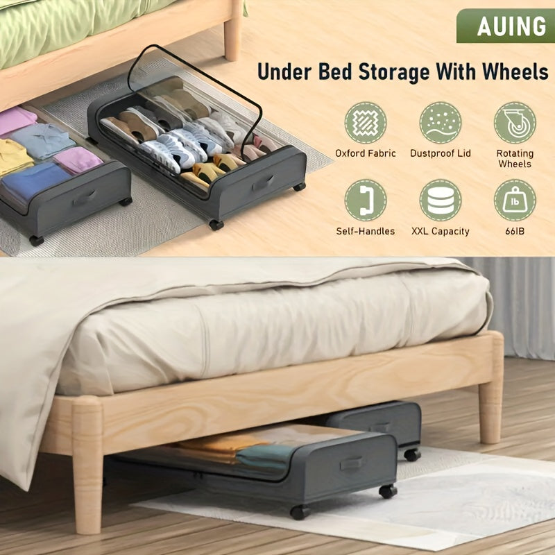 Caja de Almacenamiento Debajo de la Cama con Ruedas - Contenedor Organizador a Prueba de Polvo de Gran Capacidad, Adecuado para Edredones, Ropa, Juguetes y Diversos Artículos, con Ruedas para un Fácil Acceso, Asa Plegable para un Fácil Transporte, Solució