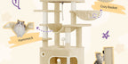 Rascador para Gatos, Árbol de 178 cm con Plataforma Grande, 2 Cuevas, 7 Postes Rascaresos, Pompones, Reposaderos y Hamaca, Adecuado para Todas las Razas de Gato, Gris Claro