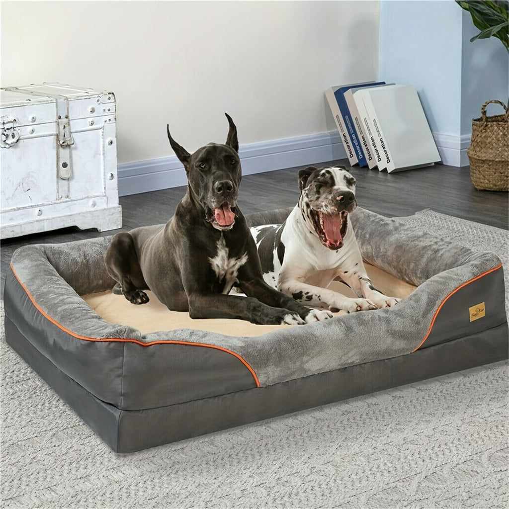 Cama para perros | Cama para perros de espuma viscoelástica L/XL/XXL/XXXL, sofá ortopédico y para mascotas, cojín con respaldo lavable con