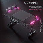 Escritorio gaming resistente en forma de Y con luces LED RGB duales, mesa de ordenador con portavasos y gancho para auriculares, superficie ergonómica de fibra de carbono, mesa para gamers para oficina en casa, dormitorio, negro