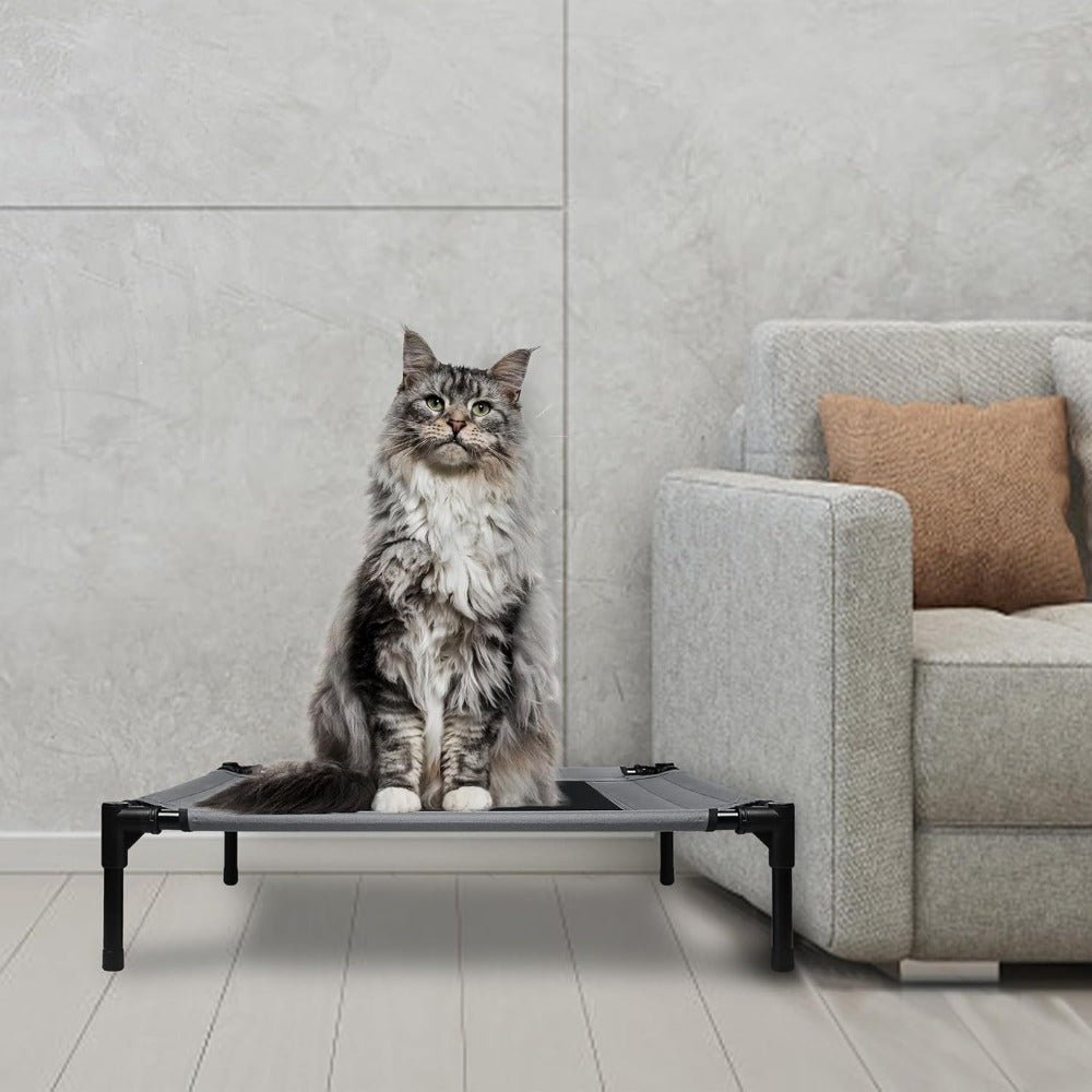 Cama para Perros con Dosel, Cama Elevada para Mascotas con Techo y Estructura de Hierro, Colchón para Dormir de Mascotas, Cama para Gatos, Gris, 76x61x76cm, 92x76x92cm, 122x92x102cm