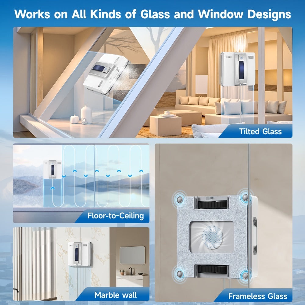 Lubluelu Robot Limpiacristales Electrónico Inteligente con Ventana Cuadrada, 7500Pa, Planificación de Ruta Inteligente, Sistema de Protección de Seguridad de 8 Capas, Limpieza de Bordes, Boquillas de Doble Cara, Visualización del Volumen de Agua, Muy Adec