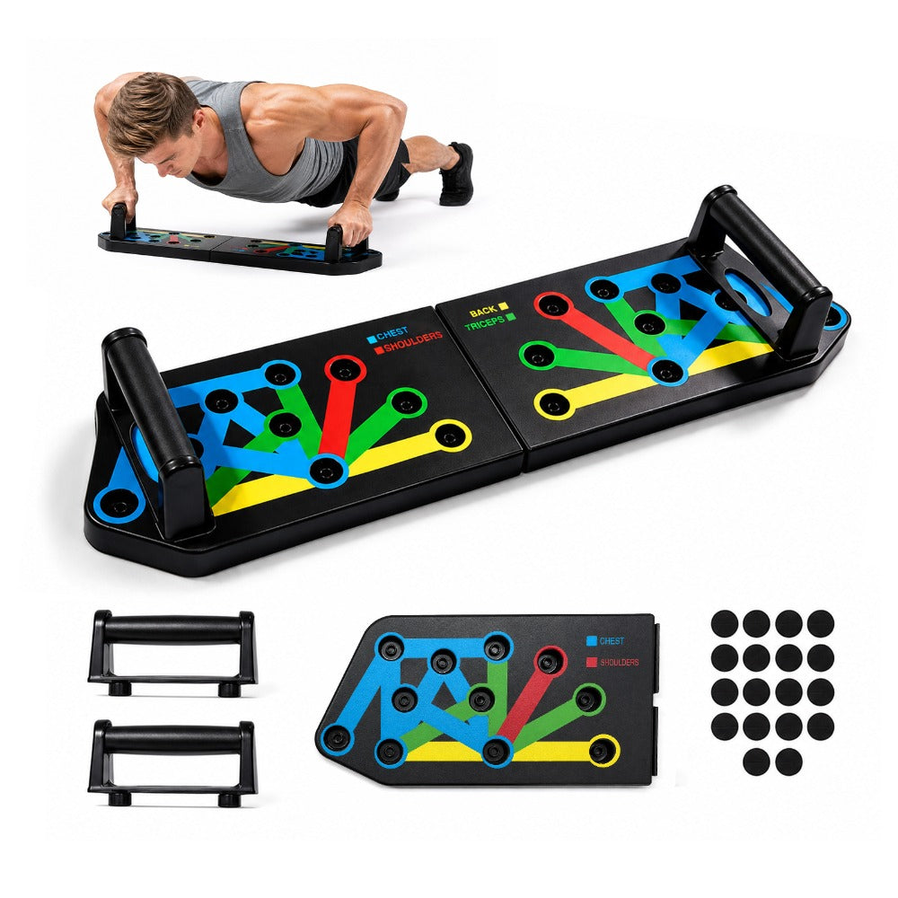 Tabla de flexiones multifuncional plegable，Entrenador de flexiones multifuncional plegable y portátil con asas antideslizantes y 2 bandas de resistencia. Diseño antideslizante, desmontable y fácil de guardar.barra de empuje para gimnasio en casa, manija d