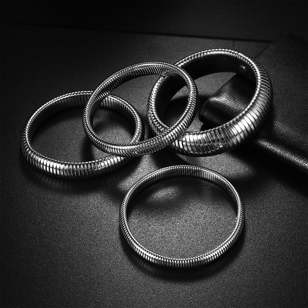 Jewelrywe Pulsera de Serpiente Flexible para Mujer: Brazalete Elástico de Acero Inoxidable de 10 mm de Ancho, Puntero de Serpiente Elástico para Mujer Y