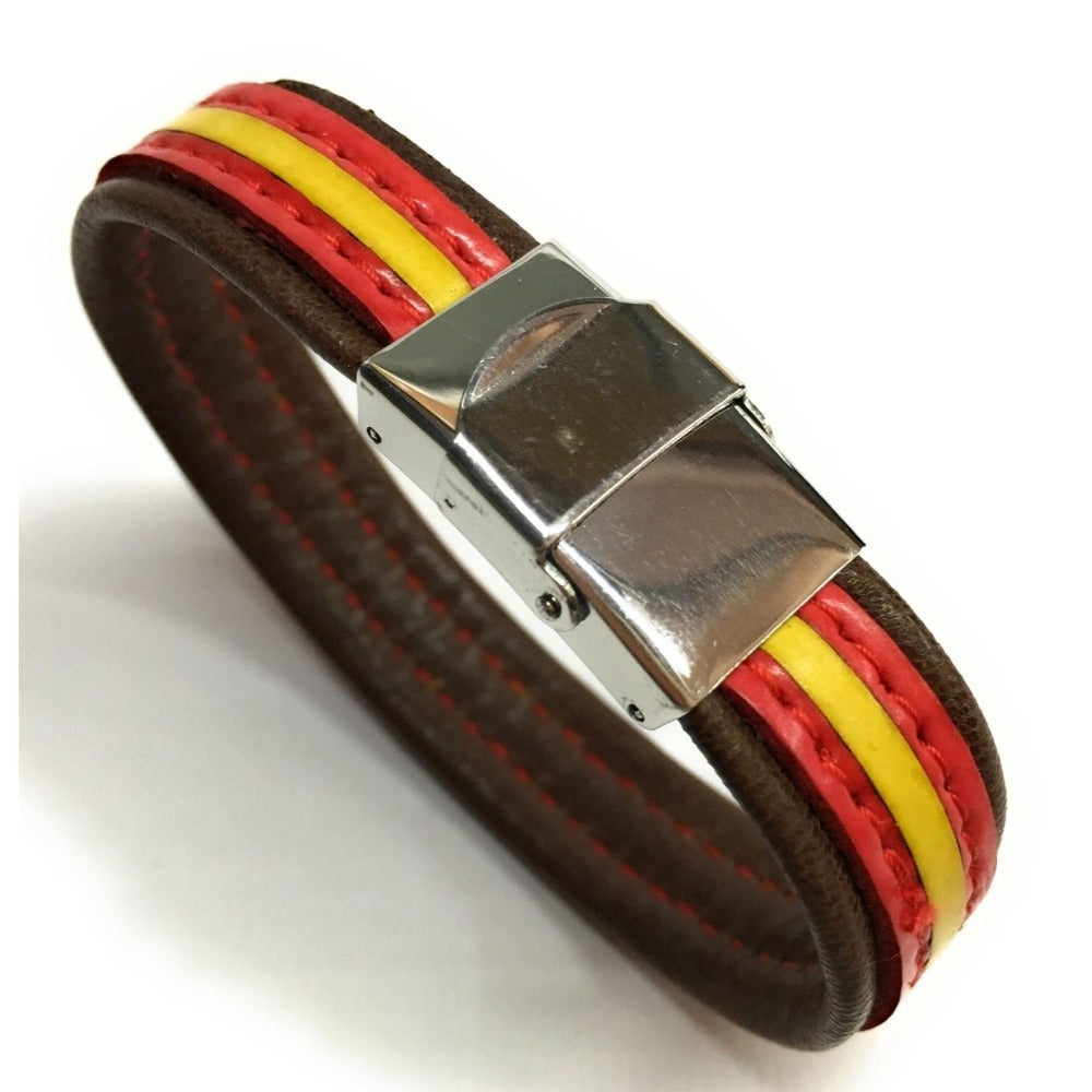 Pulsera De Cuero Bandera De España (Fabricada Artesanalmente) | Complementos de Moda Unisex para Hombres y Mujeres de Estilo Atemporal y Elegante | Regalos Originales y Exclusivos
