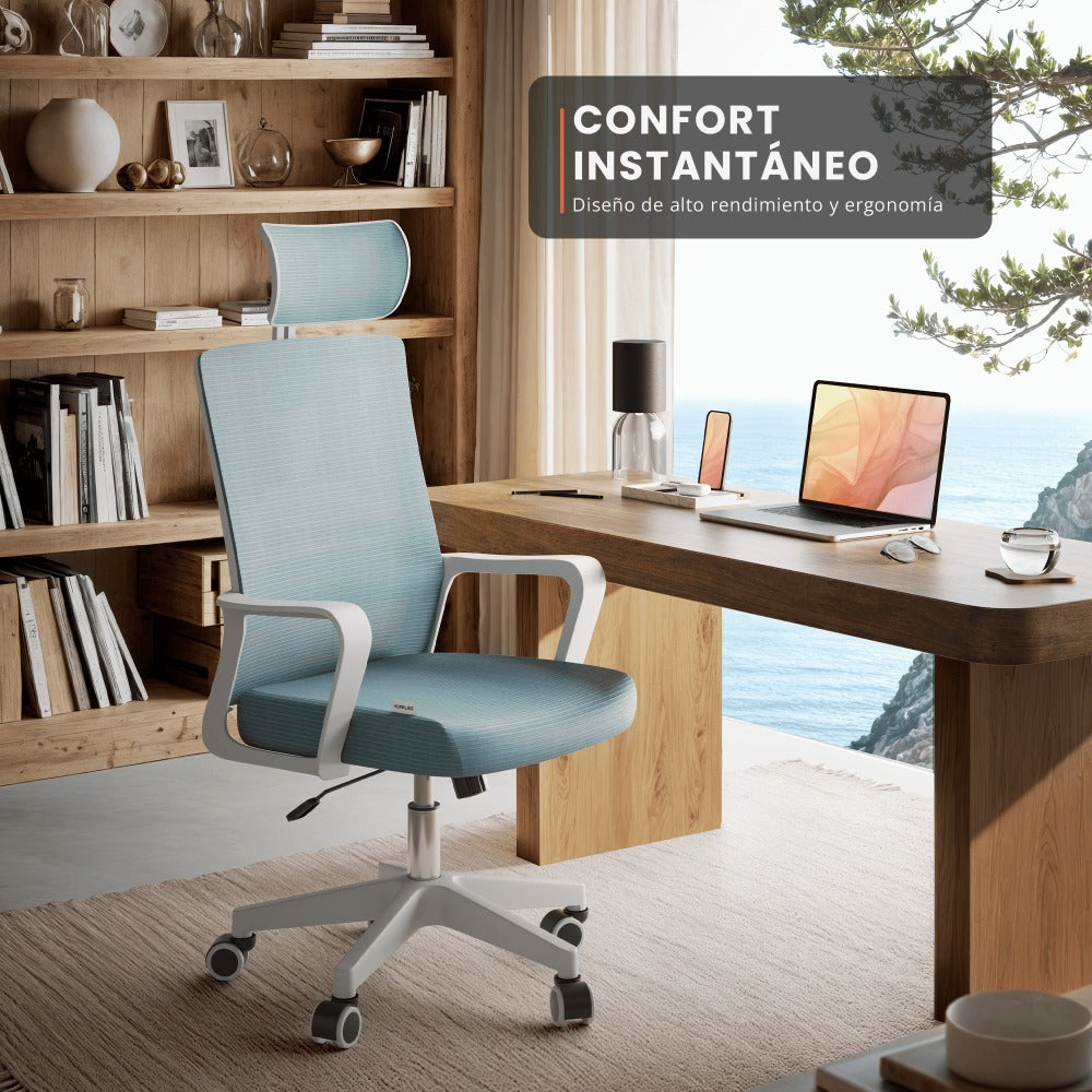 RELAXTY Silla de Oficina Ergonómica – Ajustable y Reclinable con Reposacabezas, Soporte Lumbar, Malla Transpirable y Ruedas 360° | Soporta Hasta 100 kg