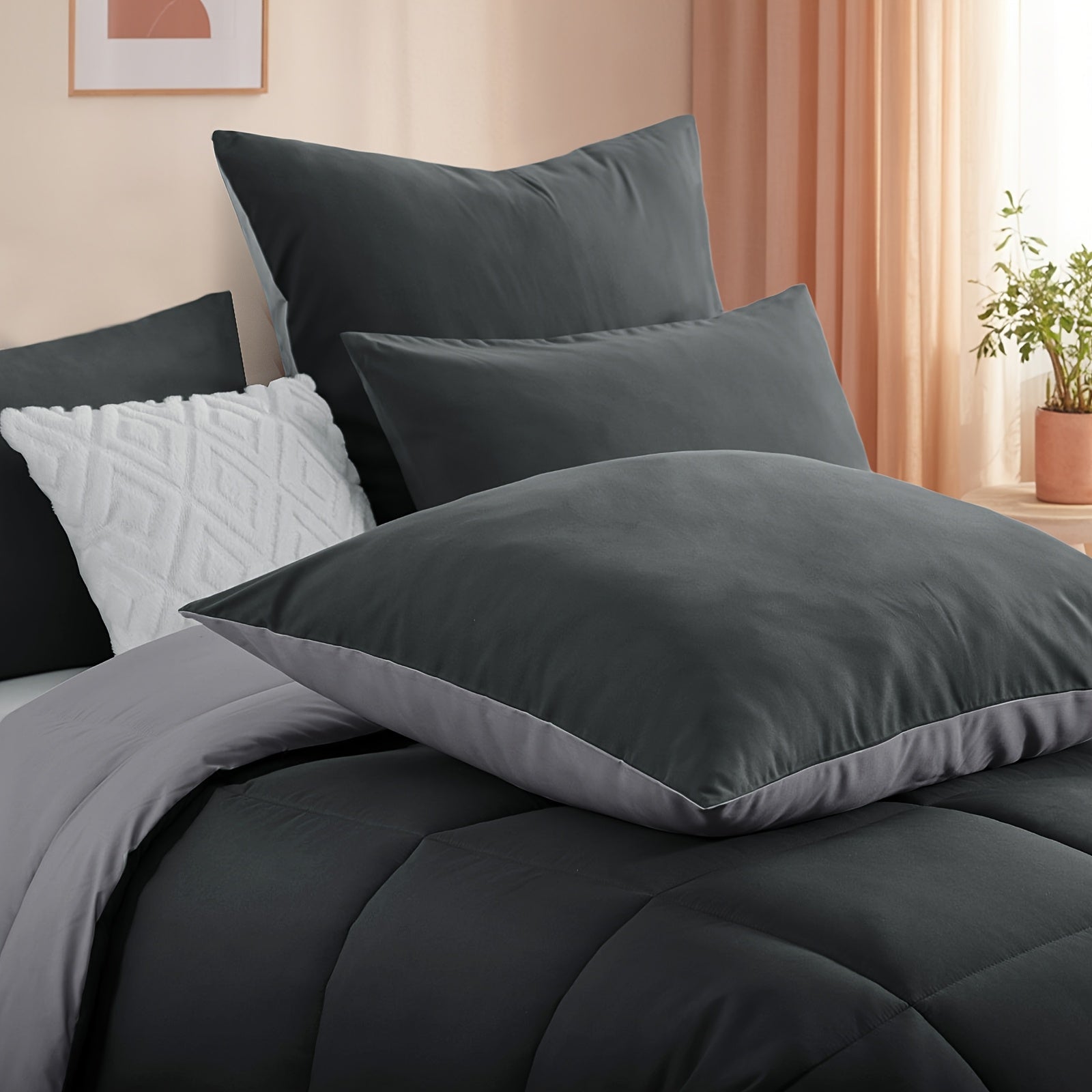 Juego de edredón de 2/3 piezas, edredón cómodo y ligero, edredón reversible con fundas de almohada de 80X80, relleno de 300GSM, suave y transpirable, adecuado para todas las estaciones, regalo de Navidad para la familia
