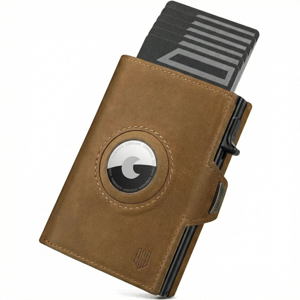 Cartera Pepple para Airtag, Cartera de hombre con botones, Cartera inteligente con compartimento para monedas, Cartera de hombre para más de 10 tarjetas, Carteras para hombre, Protección RFID, Marrón Plateado, Moderna