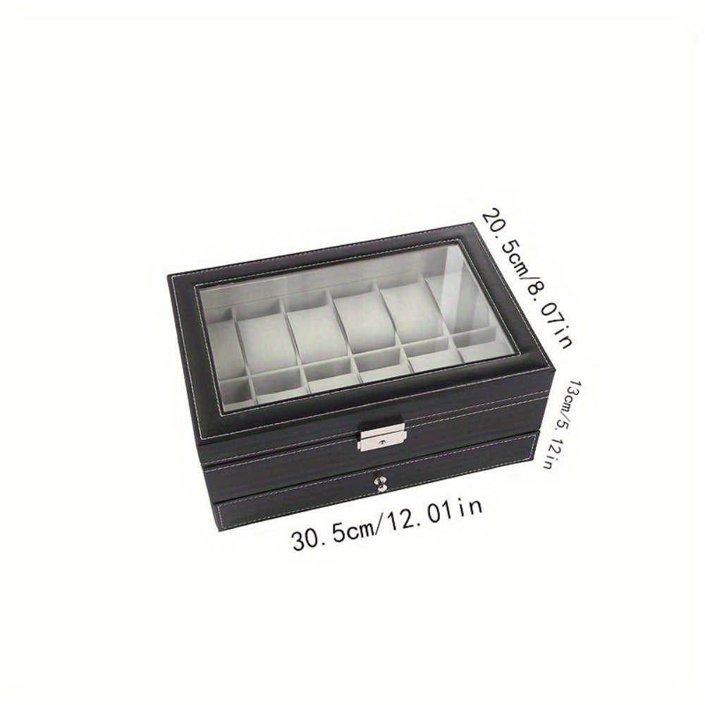 Caja de almacenamiento para relojes de 10/12 ranuras, caja de almacenamiento de doble capa, caja de almacenamiento de joyas, regalo del Día de la Madre, regalo del Día del Maestro, regalo ideal para el Día del Padre - Suministros de embalaje Jewelrynd