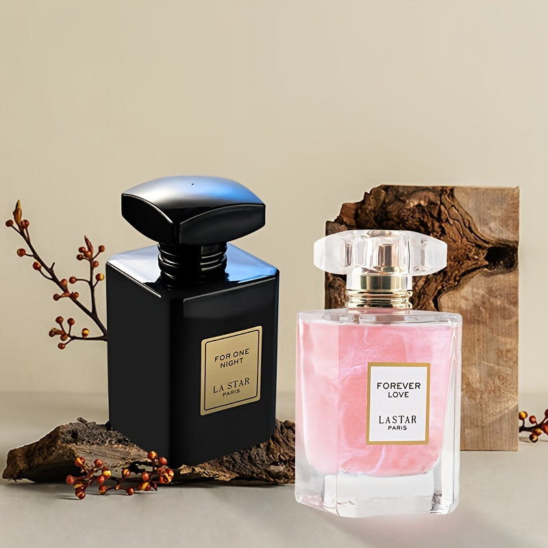LASTAR Juego de 2 botellas de Eau de Parfum para mujer, 55 ml de perfume Shimmy Pink con delicado aroma floral, 55 ml de elegante botella negra con aroma  y especiado, fragancia de larga duración, regalos de Navidad/Año Nuevo (paquete de 2)