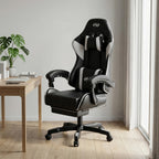 Silla de gaming ergonómica con acolchado de resorte ultrasuave, silla de oficina con reposacabezas y soporte lumbar, ángulo de inclinación y reposapiés ajustables, hecha de piel sintética duradera, regalos para novio