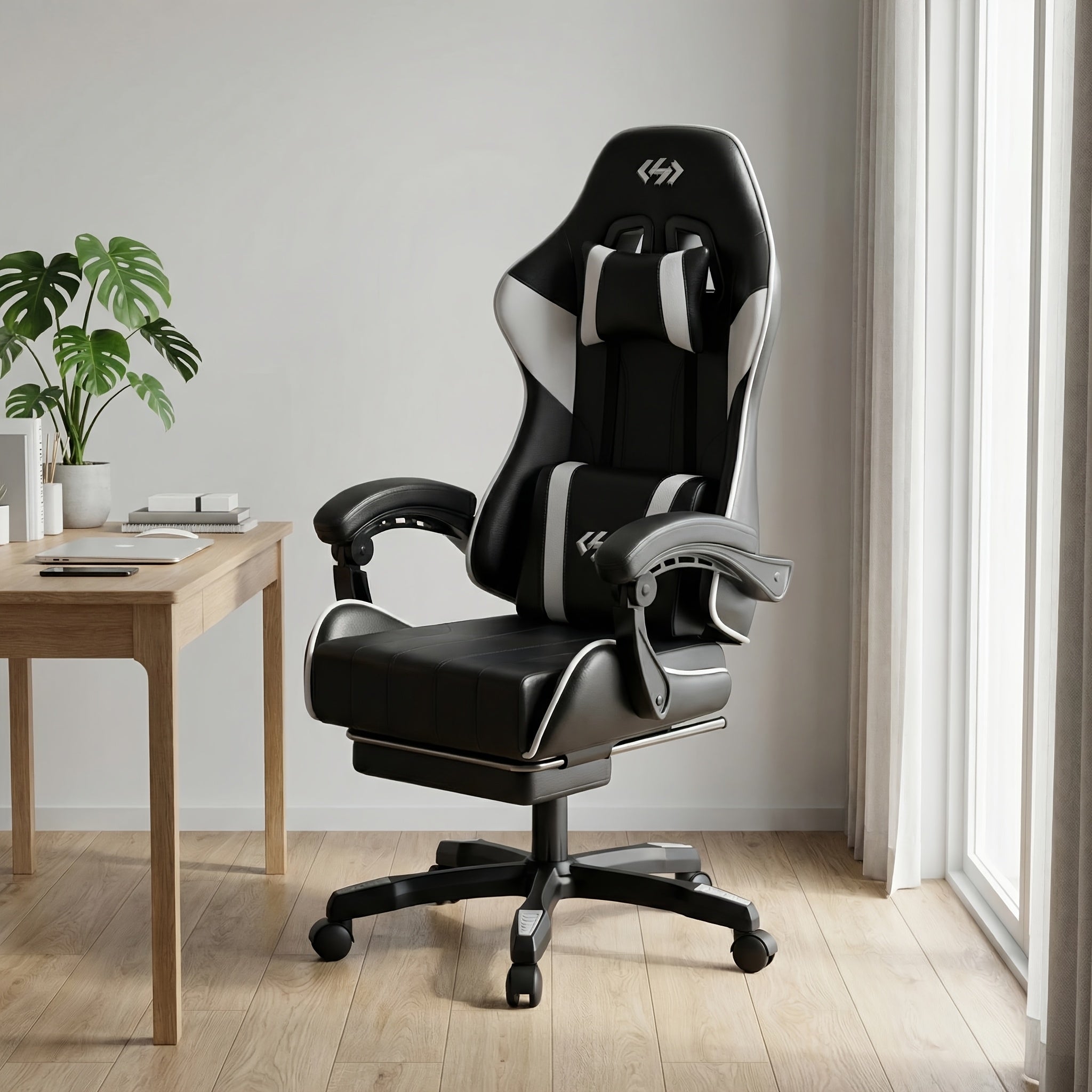 Silla de gaming ergonómica con acolchado de resorte ultrasuave, silla de oficina con reposacabezas y soporte lumbar, ángulo de inclinación y reposapiés ajustables, hecha de piel sintética duradera, regalos para novio