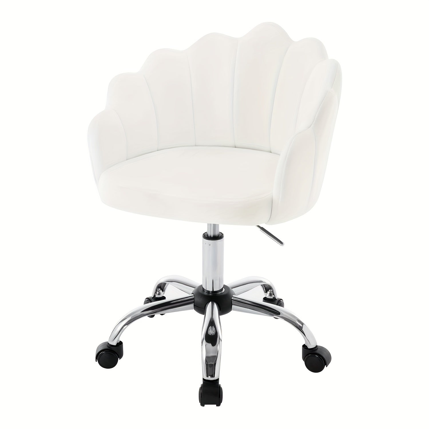 1 Silla de oficina para el hogar, Silla de escritorio, Silla de maquillaje, Silla de terciopelo con respaldo en forma de pétalo - Cómoda y hermosa, Silla giratoria con ruedas, Altura de silla ajustable, Base de metal, Fácil de montar