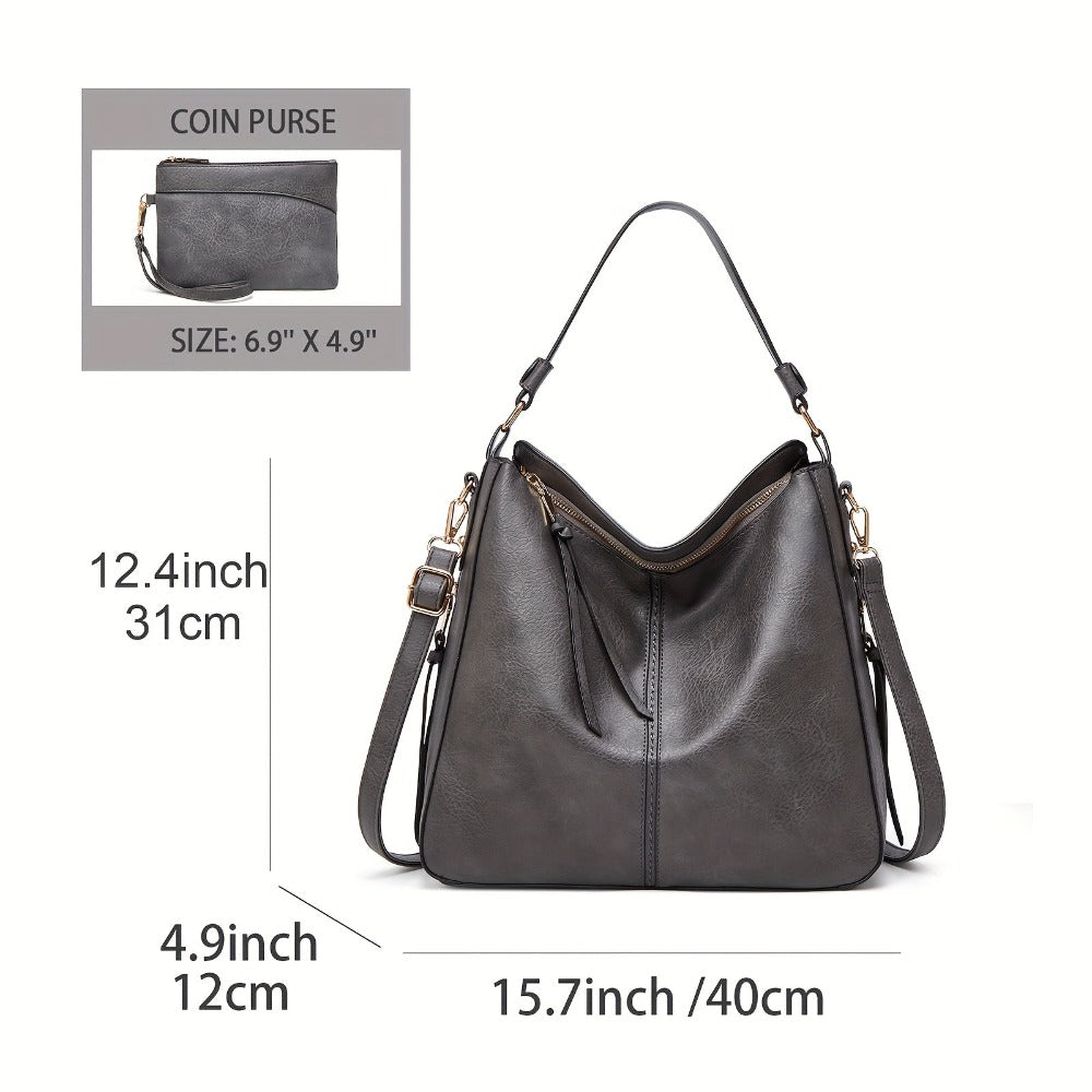 Bolso Hobo de PU para Mujer con Bolso Pequeño, Bolso de Hombro de Gran Capacidad en Color Sólido, Ideal para el Día a Día y Viajes