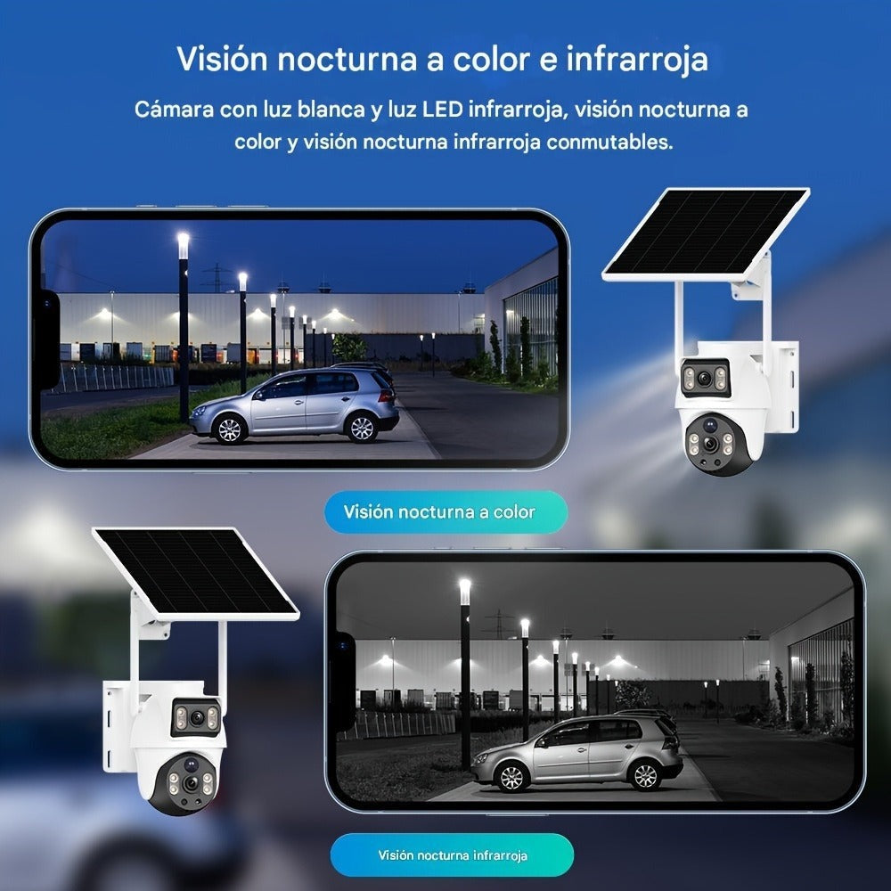 2 Piezas Cámara Binocular Solar WiFi Exterior 6MP, Detección de Humanos, Seguimiento de Movimiento, Intercomunicador Bidireccional, Visión Nocturna a Color, Alertas por Notificación
