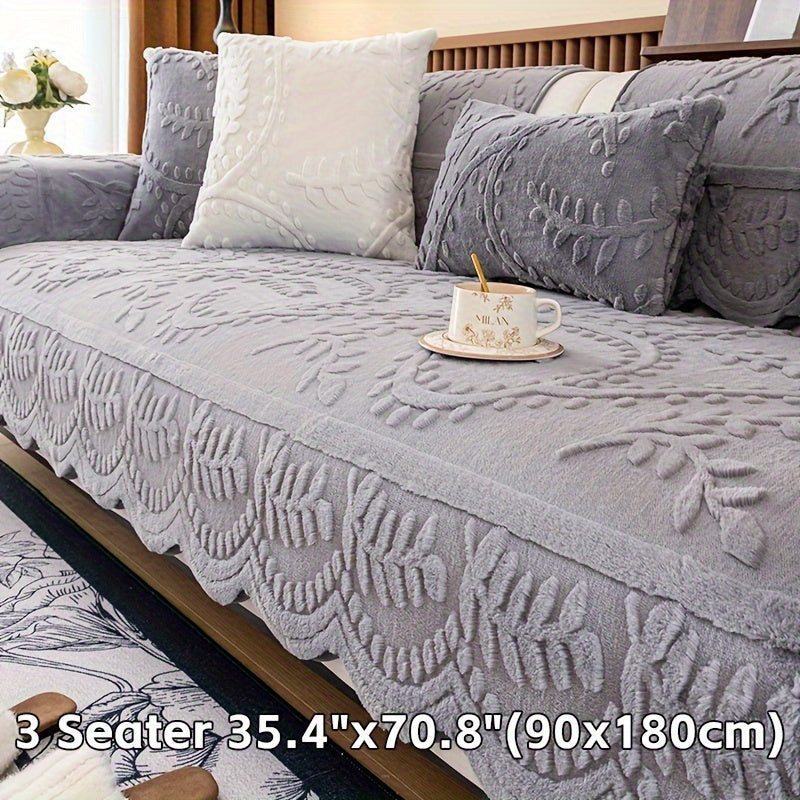 1pc Funda de Sofá con Estampado de Leopardo - Piel Sintética Gruesa y Cálida, Protector Antideslizante para Mascotas con Borde Decorativo en Hojas, Apto para Sofás de 1-4 Plazas y Seccionales, Lavable a Máquina para Sala, Dormitorio u Oficina, Diseño Jacq