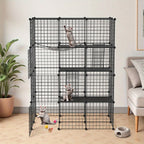 Cerradura Metálica Negra para Exteriores para Conejos, con Puerta y Adecuada para Animales Pequeños como Cobayas y Cachorros, Medidas 146X110X74 Cm (4 Columnas y 3 Capas)