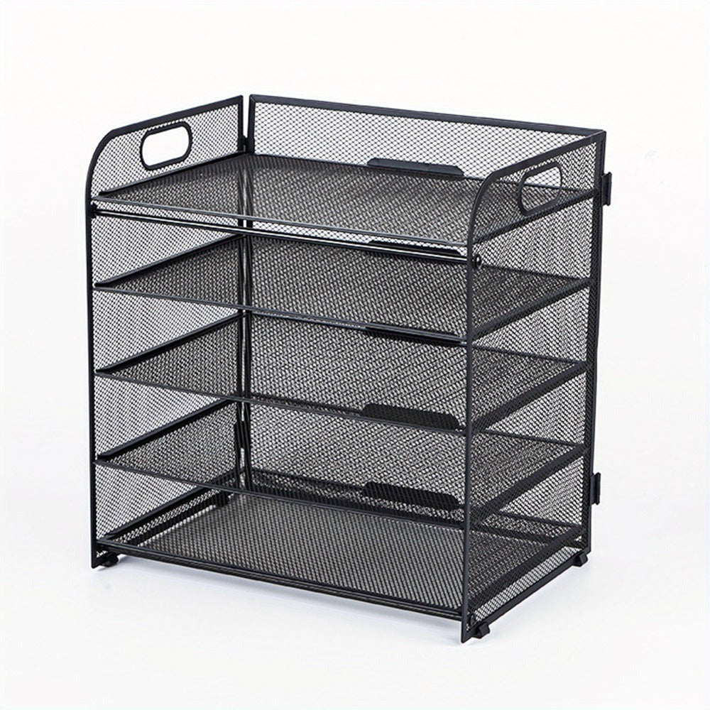 Organizador de escritorio de malla, bandeja de letras de 5 niveles, organizador de archivos apilable de malla, organizador de archivos de escritorio A4 para oficina en casa (Negro)