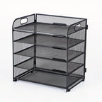 Organizador de escritorio de malla, bandeja de letras de 5 niveles, organizador de archivos apilable de malla, organizador de archivos de escritorio A4 para oficina en casa (Negro)
