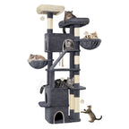 Rascador para Gatos Grande de 185 cm con 6 Postes para Rascar, 3 Cuevas, 2 Plataformas de Observación, 2 Cestas, 4 Pelotas de Peluche, Rascador Multinivel para Gatos