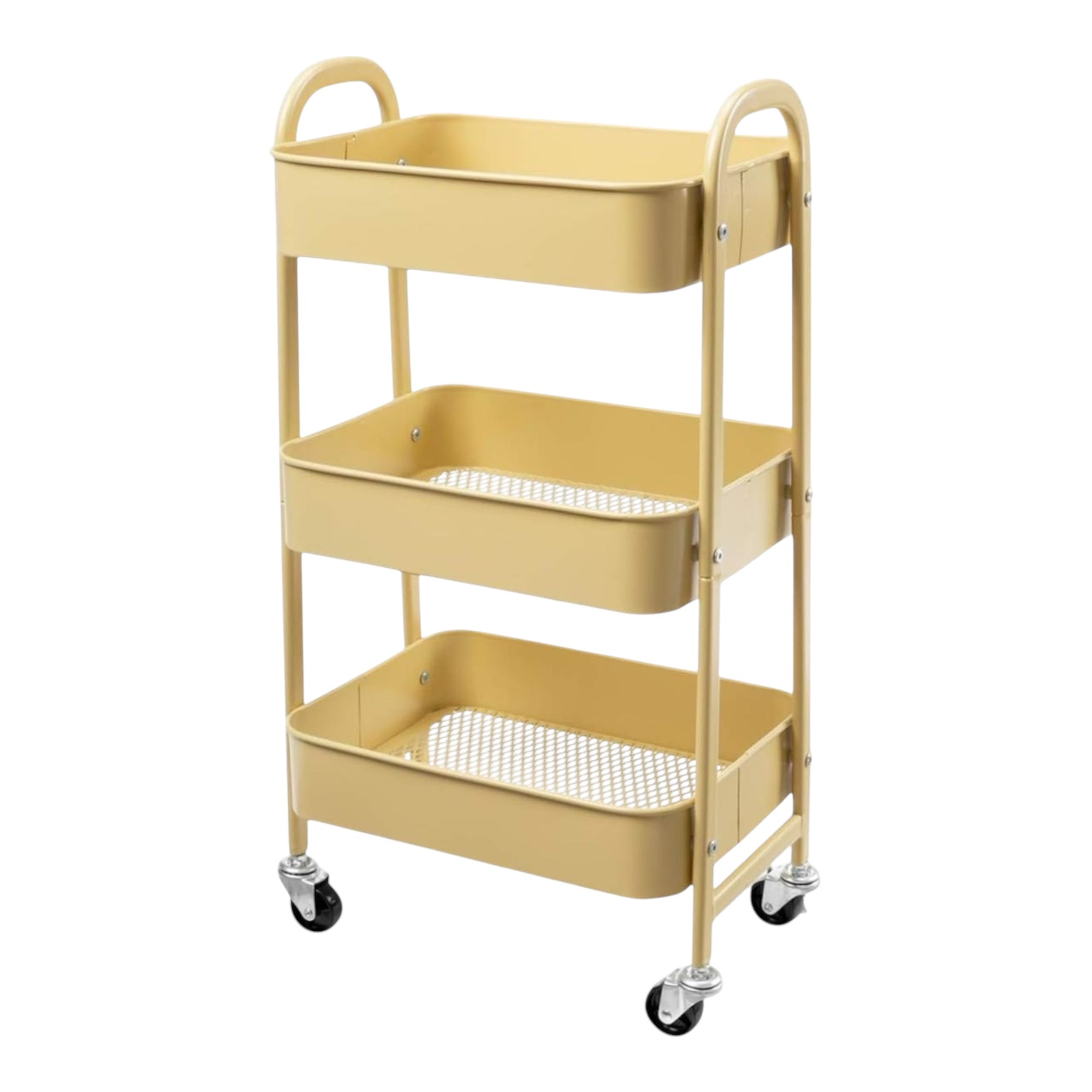 Carro móvil, Carrito de Almacenamiento de 3 Niveles, Marco de Acero, con Mango, 2 Frenos, Montaje fácil, para Dormitorio, lavadero del baño fruta.