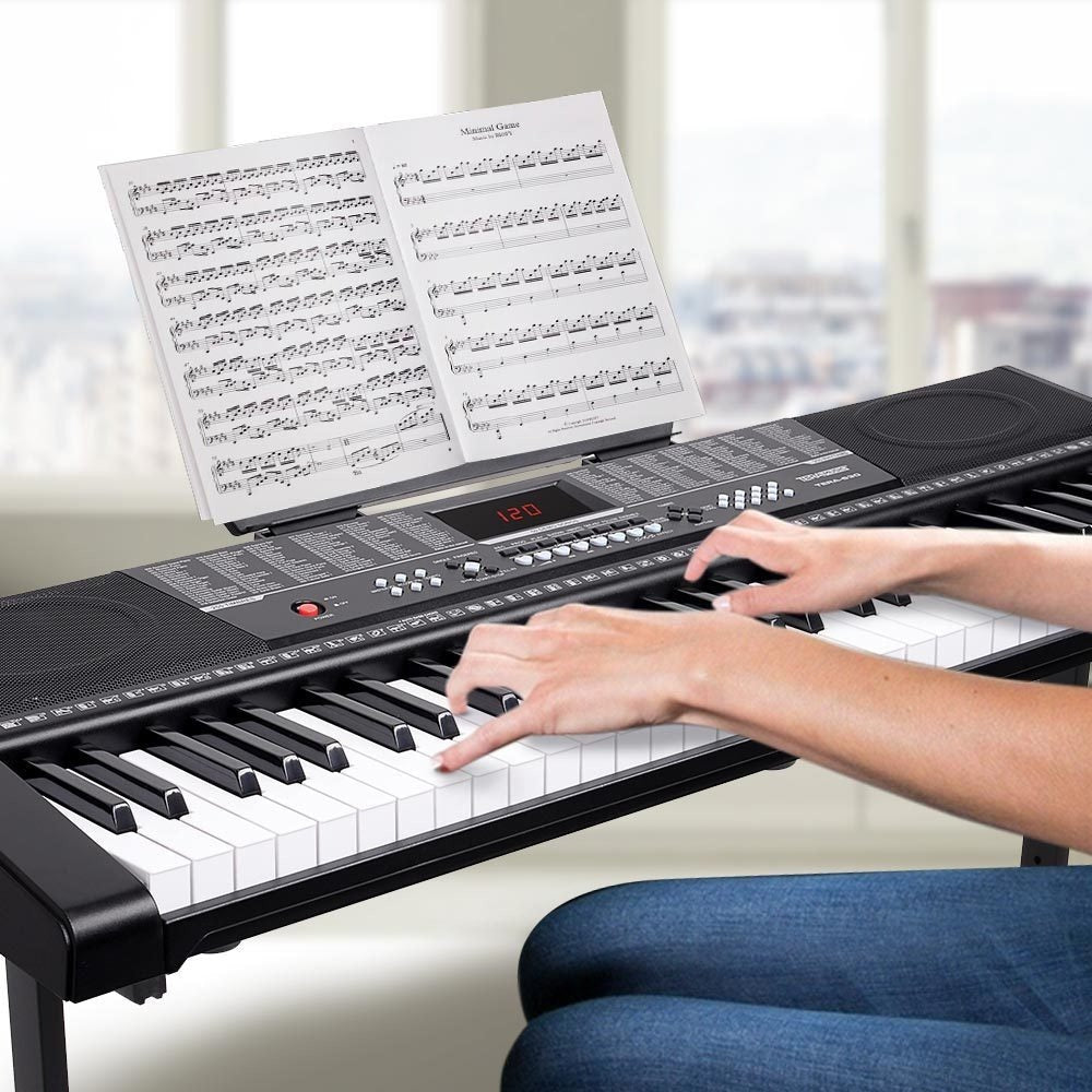 Teclado de piano electrónico BAKAJI, 61 teclas, piano digital multifuncional con atril, banqueta, auriculares, 255 ritmos, entrada USB/AUX