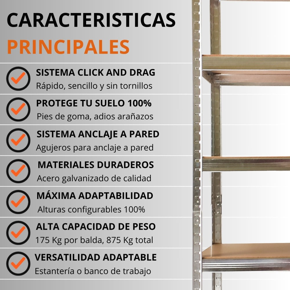 Estantería Metálica Galvanizada Nyana Home 875kg 5 Baldas 180x90x40cm