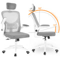 Silla de Oficina con Función de Inclinación de 105°, Silla de Oficina Ergonómica con Soporte Lumbar, Reposacabezas y Reposabrazos Ajustable, Silla Giratoria, Silla de Oficina de Altura Ajustable 120Kg, Blanca