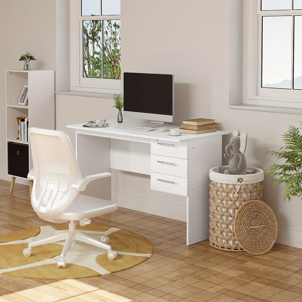 1pc Escritorio de Oficina 120x60cm, Mesa para Computadora con 3 Cajones, Banco de Trabajo Ergonómico, Adecuado para Oficinas, Dormitorios y Estudios