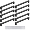 Juego de 10 Tiradores Negros Mate para Muebles, Diseño Cuadrado, Distancia de Agujeros de 128 mm, 160 mm, Modernos y Estéticos para Gabinetes y Cajones, Ideal para Cocina, Baño y Sala – Incluye Tornillos